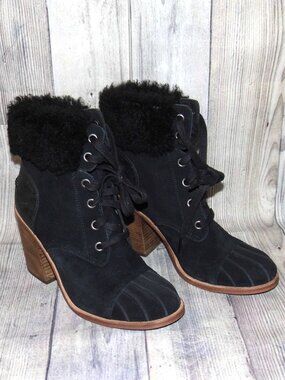 UGG Jaxon Black Suede/Sheepskin Lace Up Heel Boots Womens Size 9.5
